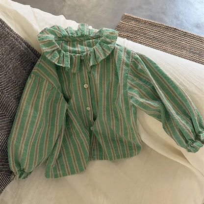 長袖シャツ・ブラウス キッズトップス 水玉ドット/ストライプ長袖チュニックブラウス【mh0008667】