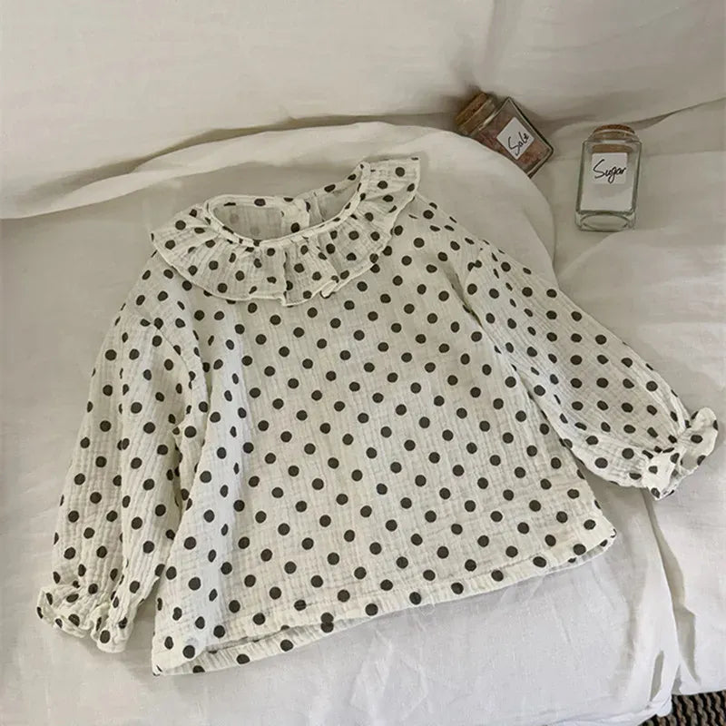 長袖シャツ・ブラウス キッズトップス 水玉ドット/ストライプ長袖チュニックブラウス【mh0008667】