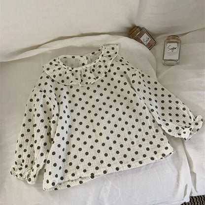 長袖シャツ・ブラウス キッズトップス 水玉ドット/ストライプ長袖チュニックブラウス【mh0008667】