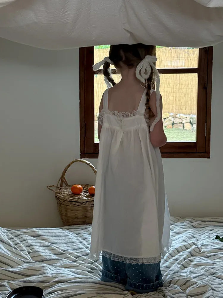 ノースリーブワンピース キッズワンピース レースフリルサスペンダードレスワンピース【mh0008669】