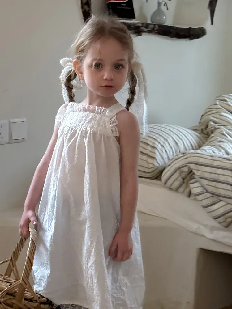 ノースリーブワンピース キッズワンピース レースフリルサスペンダードレスワンピース【mh0008669】