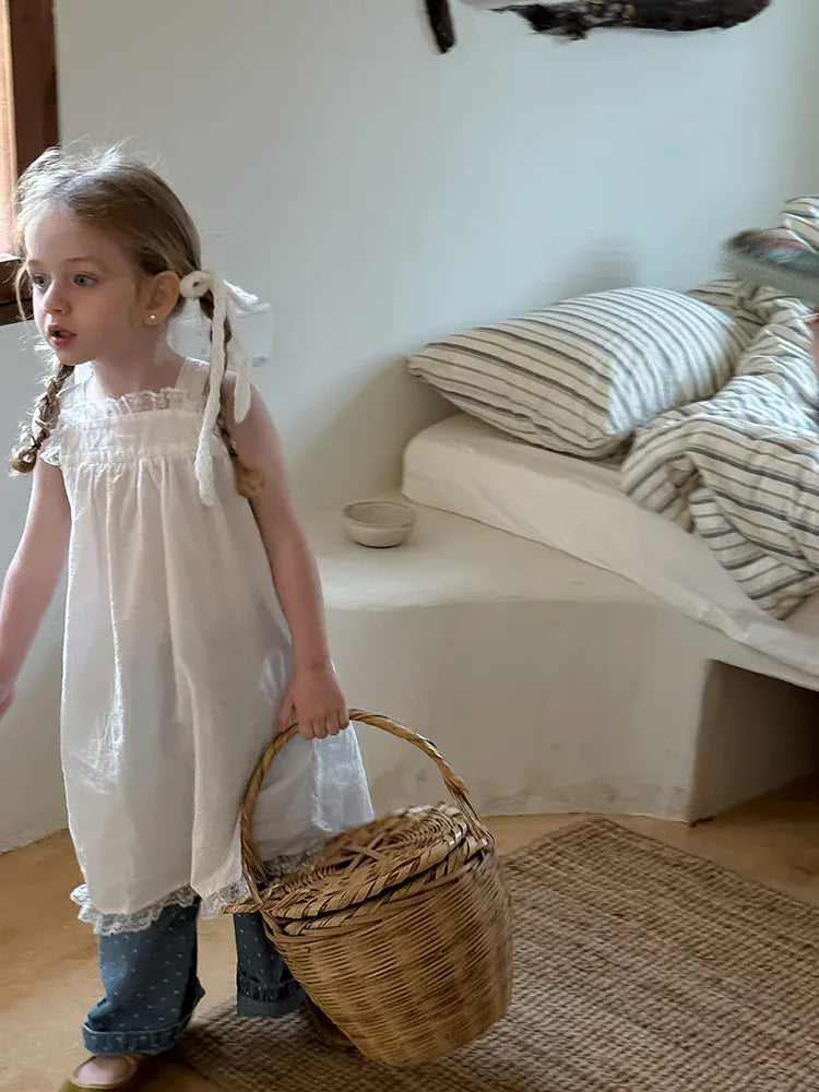 ノースリーブワンピース キッズワンピース レースフリルサスペンダードレスワンピース【mh0008669】