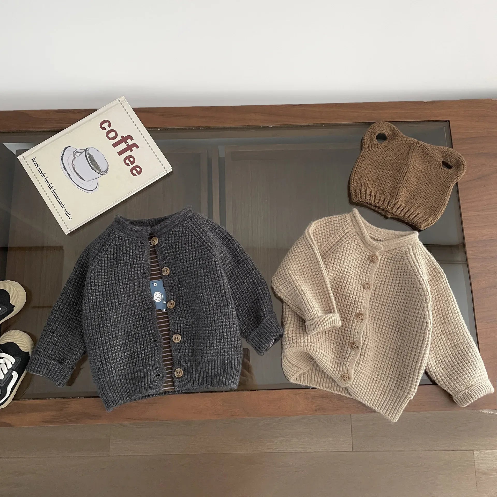 カーディガン・パーカー キッズカーディガン ワッフルニット長袖カーディガンジャケット【mh0008680】