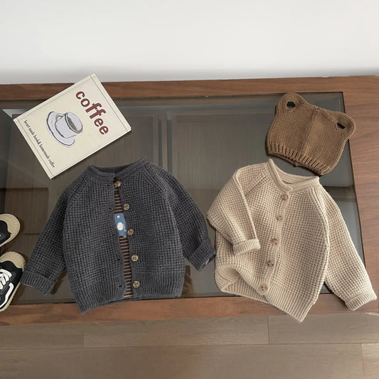 カーディガン・パーカー キッズカーディガン ワッフルニット長袖カーディガンジャケット【mh0008680】