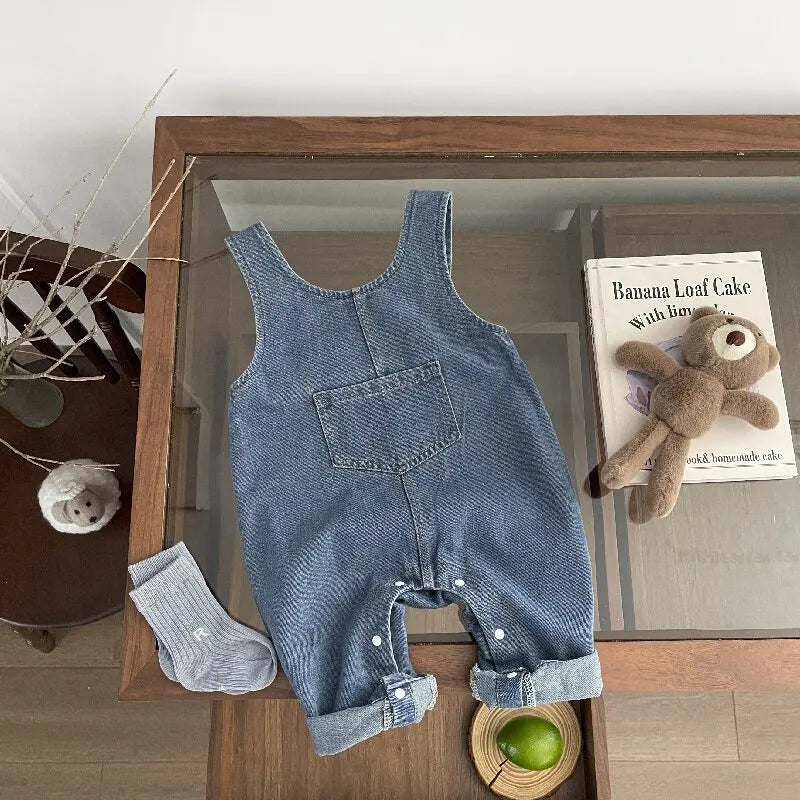 長袖セットアップ ベビートップス/ジャンプスーツ 犬ドッグニット長袖セーター/デニムノースリーブジャンプスーツ【mh0008697】