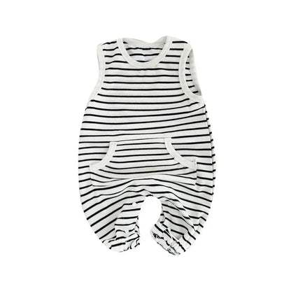 ノースリーブロンパース ベビーロンパース ボーダーノースリーブジャンプスーツ【mh0008701】