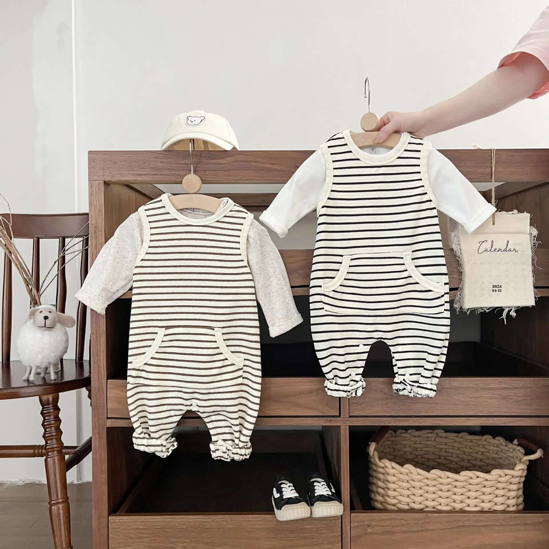 ノースリーブロンパース ベビーロンパース ボーダーノースリーブジャンプスーツ【mh0008701】