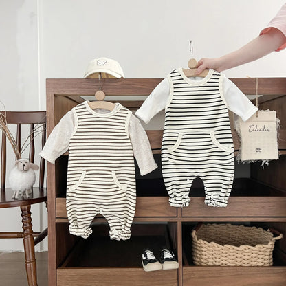 ノースリーブロンパース ベビーロンパース ボーダーノースリーブジャンプスーツ【mh0008701】