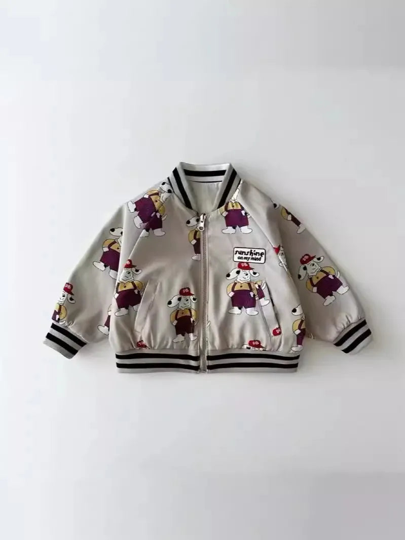 ショートコート・ジャケット・ジャンパー キッズアウター 犬ドッグワンポイントジップアップブルゾンスタジアムジャンパージャケット【mh0008712】