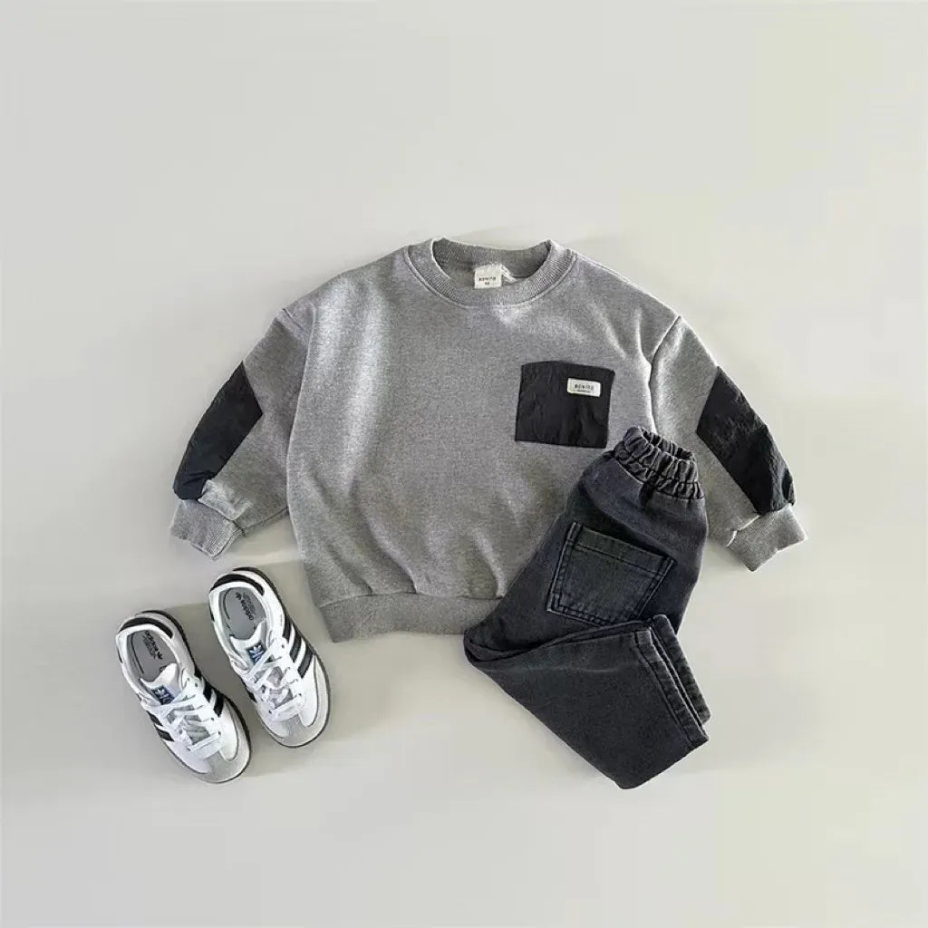 トレーナー・フーディ キッズトップス パッチワーク長袖スウェットシャツ【mh0008725】