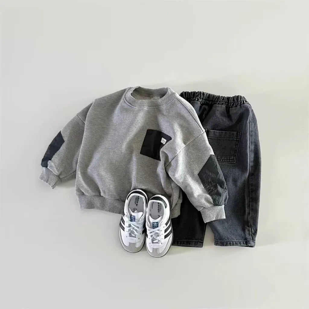 トレーナー・フーディ キッズトップス パッチワーク長袖スウェットシャツ【mh0008725】