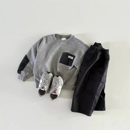 トレーナー・フーディ キッズトップス パッチワーク長袖スウェットシャツ【mh0008725】