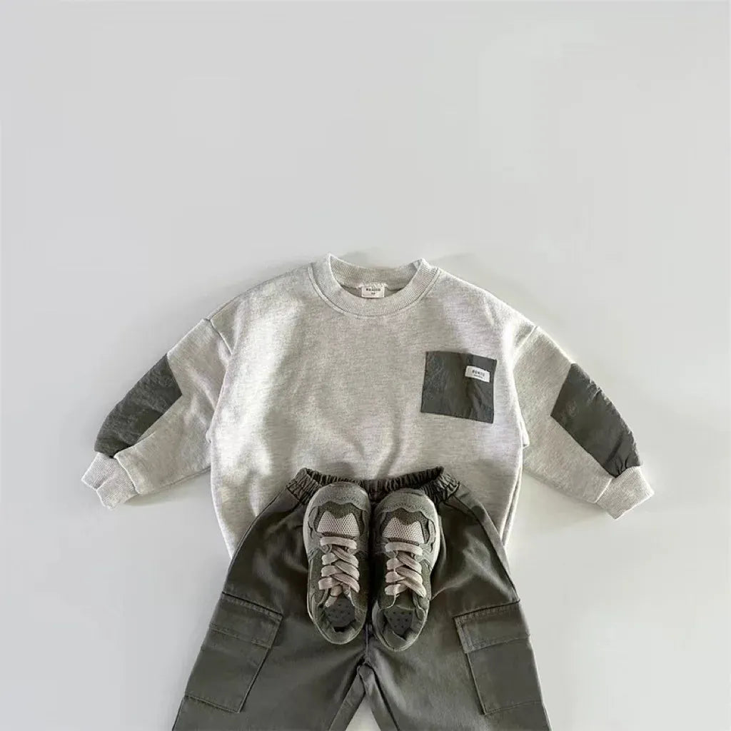 トレーナー・フーディ キッズトップス パッチワーク長袖スウェットシャツ【mh0008725】