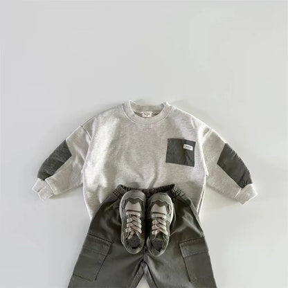 トレーナー・フーディ キッズトップス パッチワーク長袖スウェットシャツ【mh0008725】