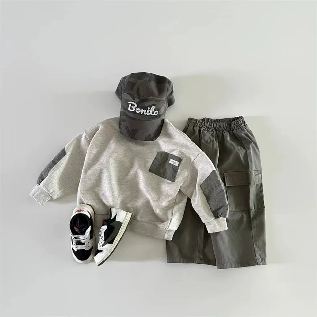 トレーナー・フーディ キッズトップス パッチワーク長袖スウェットシャツ【mh0008725】