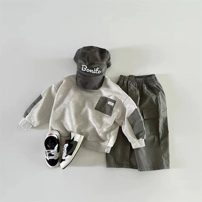 トレーナー・フーディ キッズトップス パッチワーク長袖スウェットシャツ【mh0008725】