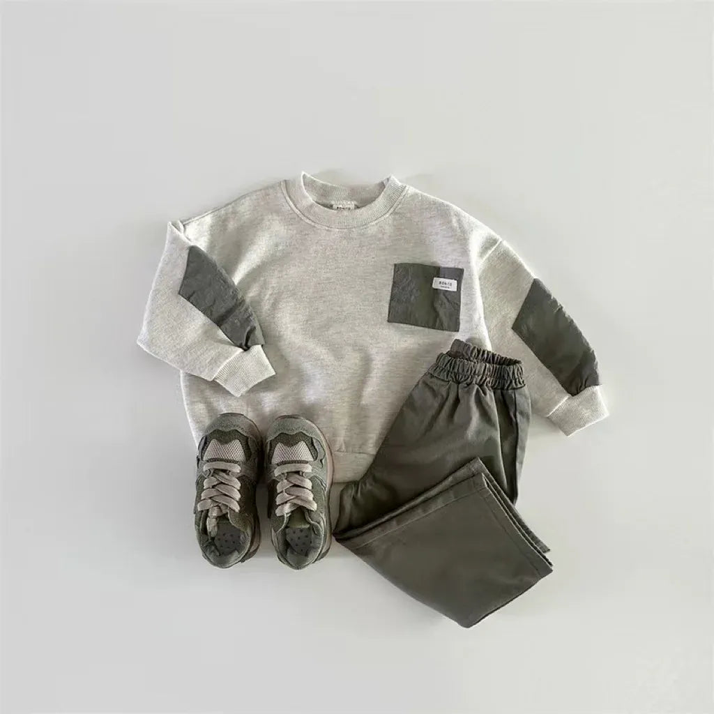 トレーナー・フーディ キッズトップス パッチワーク長袖スウェットシャツ【mh0008725】