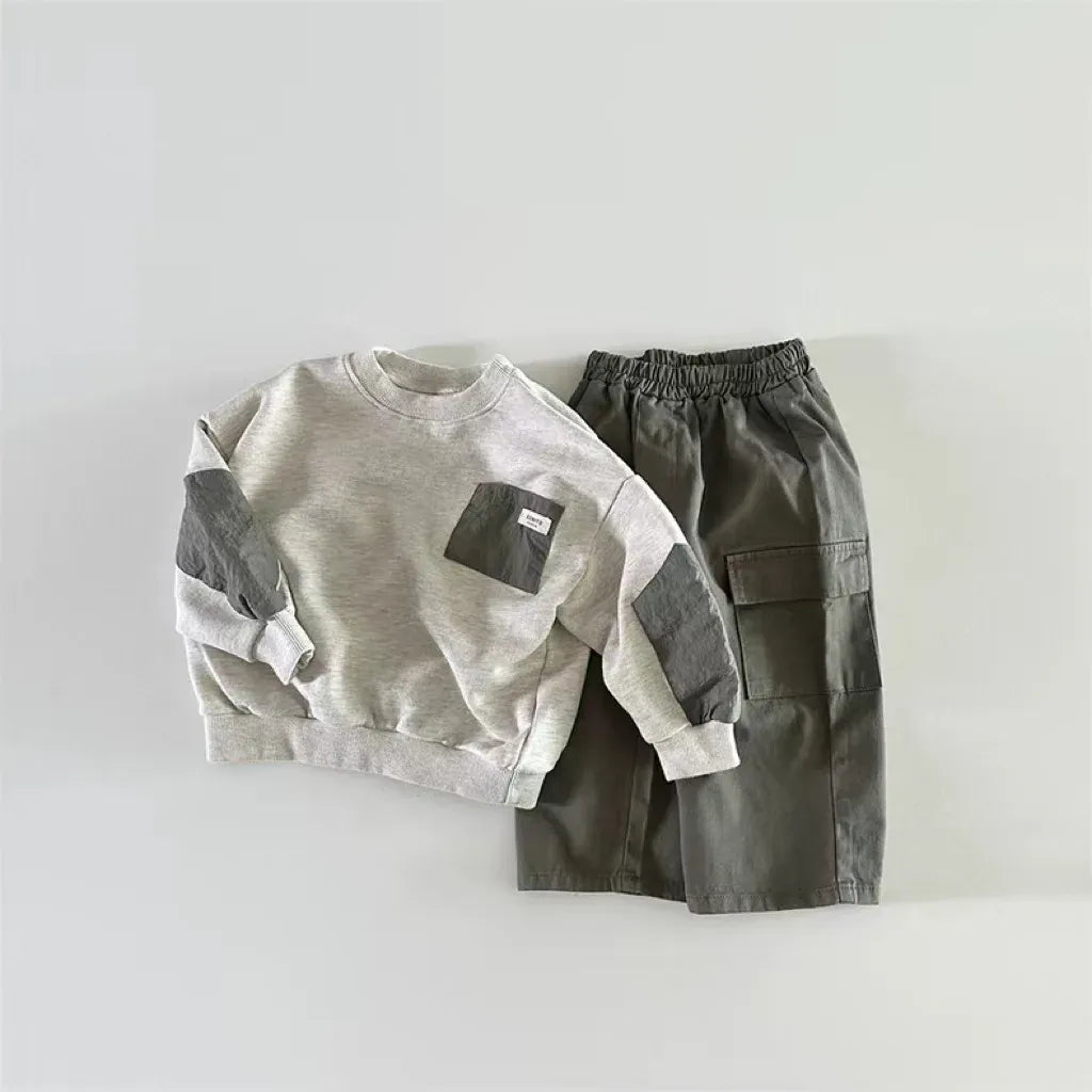 トレーナー・フーディ キッズトップス パッチワーク長袖スウェットシャツ【mh0008725】