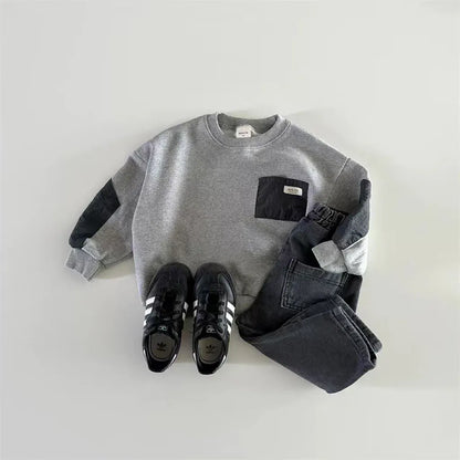 トレーナー・フーディ キッズトップス パッチワーク長袖スウェットシャツ【mh0008725】