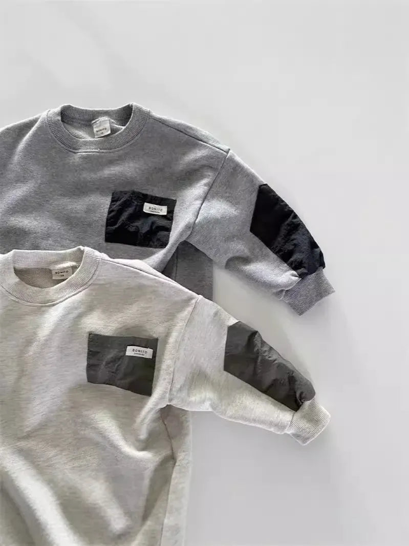 トレーナー・フーディ キッズトップス パッチワーク長袖スウェットシャツ【mh0008725】