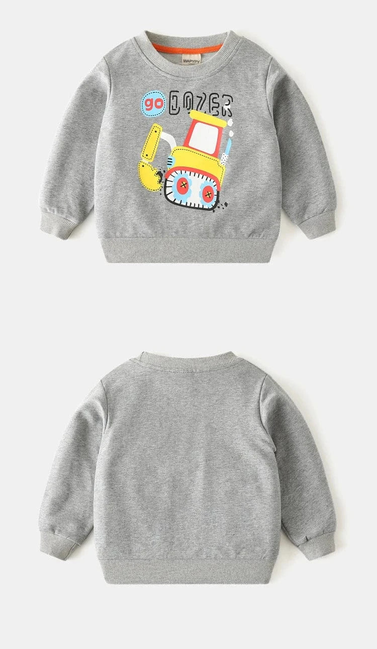 トレーナー・フーディ キッズトップス ブルドーザー車プリント長袖スウェットシャツ【mh0008759】