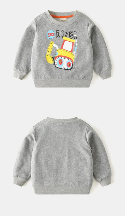 トレーナー・フーディ キッズトップス ブルドーザー車プリント長袖スウェットシャツ【mh0008759】