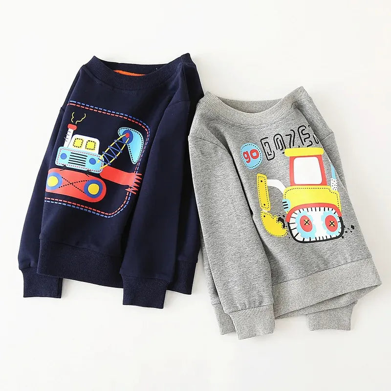 トレーナー・フーディ キッズトップス ブルドーザー車プリント長袖スウェットシャツ【mh0008759】