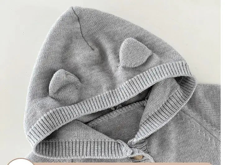 長袖ロンパース ベビージャンプスーツ くま耳フーディニット長袖ロンパース【mh0008768】