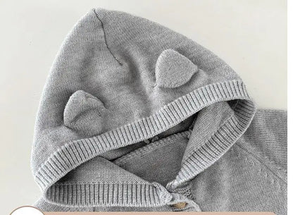 長袖ロンパース ベビージャンプスーツ くま耳フーディニット長袖ロンパース【mh0008768】