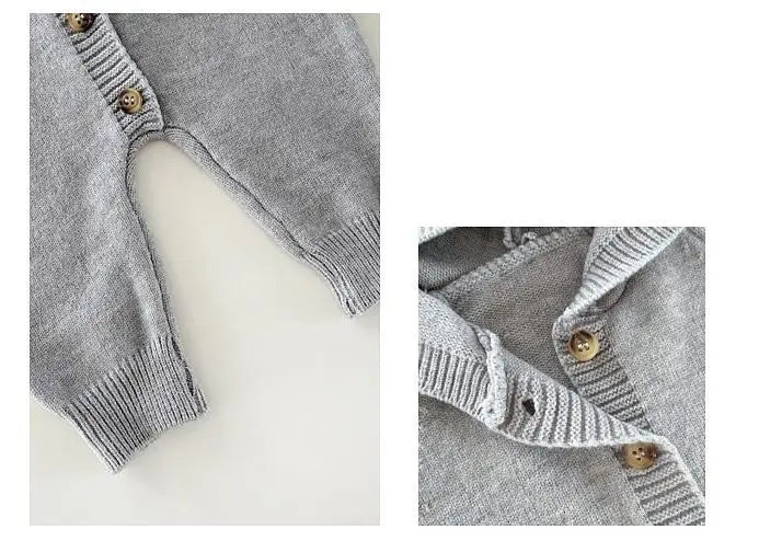 長袖ロンパース ベビージャンプスーツ くま耳フーディニット長袖ロンパース【mh0008768】