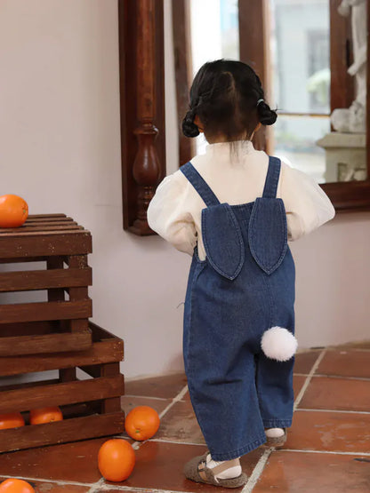 オーバーオール ベビーオーバーオール うさ耳デニムサスペンダーパンツサロペット【mh0008771】