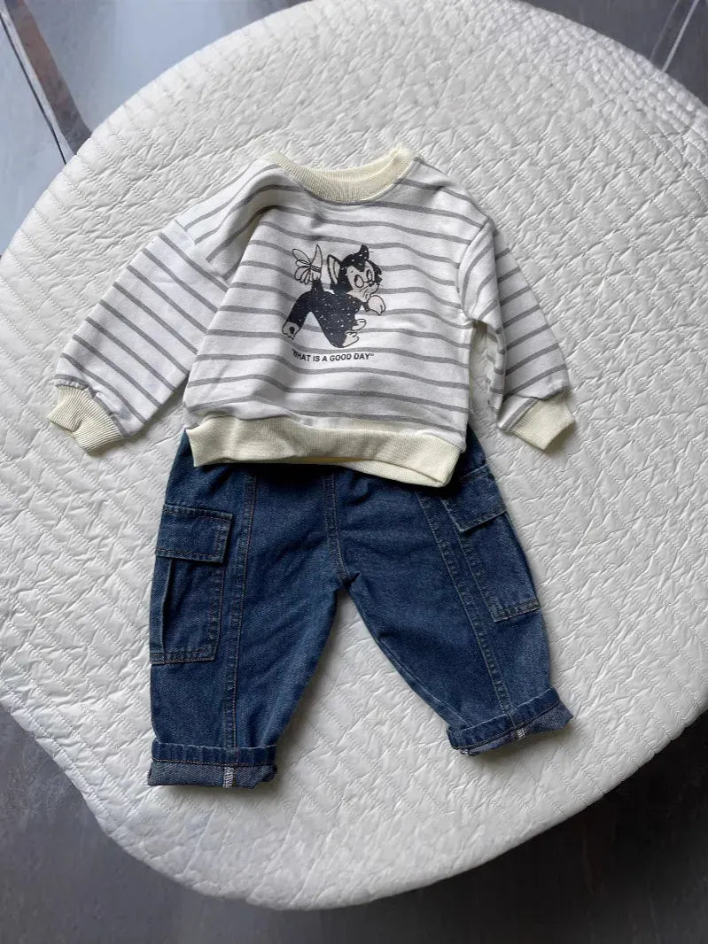 デニムパンツ キッズパンツ シンプルルーズデニムカーゴパンツ【mh0008772】