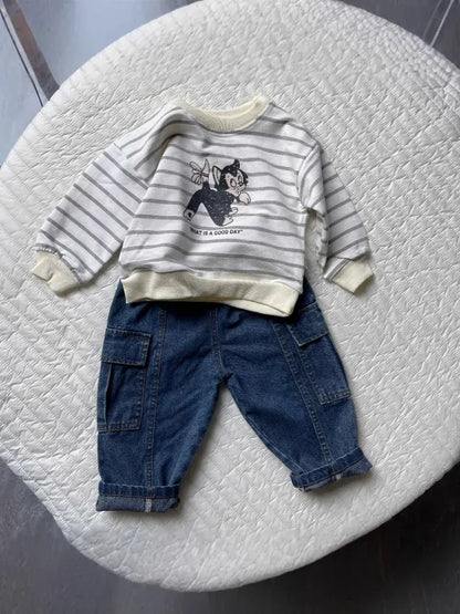 デニムパンツ キッズパンツ シンプルルーズデニムカーゴパンツ【mh0008772】