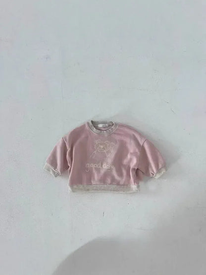 トレーナー・フーディ ベビートップス ベアくまプリントバイカラー長袖スウェットシャツ【mh0008786】