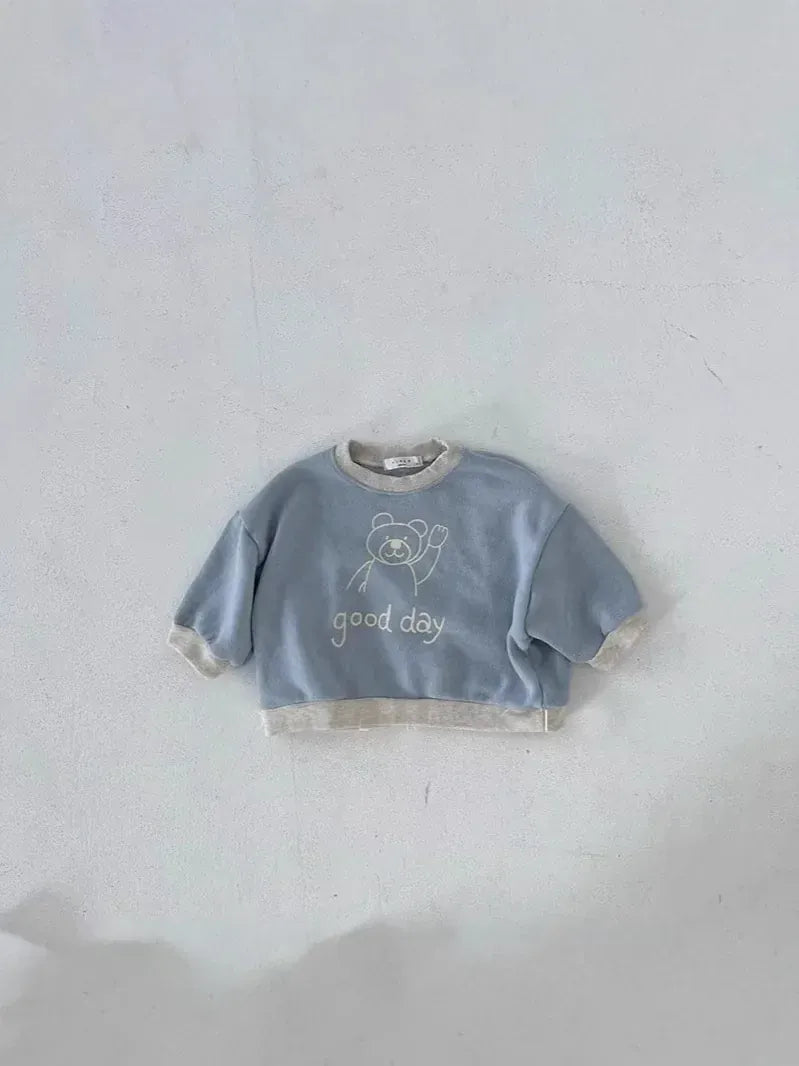 トレーナー・フーディ ベビートップス ベアくまプリントバイカラー長袖スウェットシャツ【mh0008786】