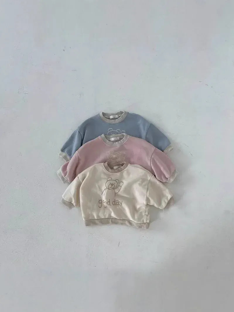 トレーナー・フーディ ベビートップス ベアくまプリントバイカラー長袖スウェットシャツ【mh0008786】