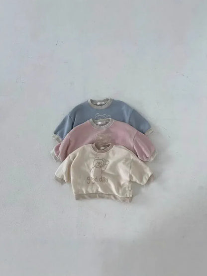 トレーナー・フーディ ベビートップス ベアくまプリントバイカラー長袖スウェットシャツ【mh0008786】