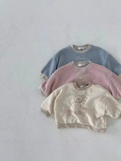 トレーナー・フーディ ベビートップス ベアくまプリントバイカラー長袖スウェットシャツ【mh0008786】
