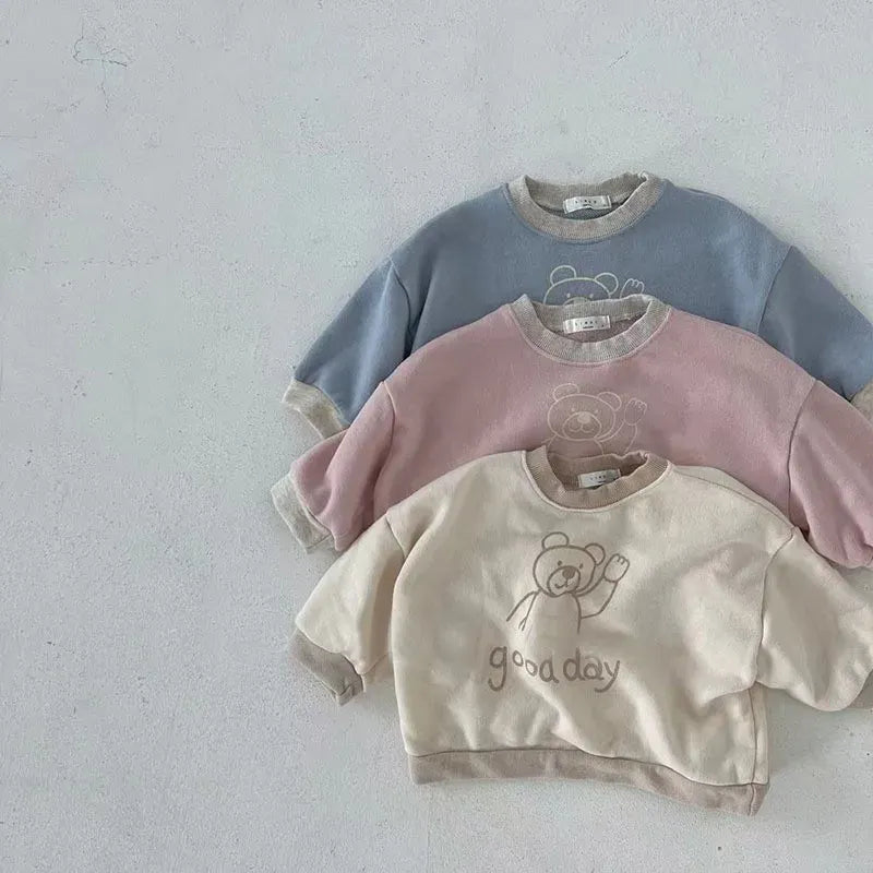 トレーナー・フーディ ベビートップス ベアくまプリントバイカラー長袖スウェットシャツ【mh0008786】
