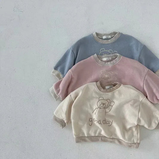 トレーナー・フーディ ベビートップス ベアくまプリントバイカラー長袖スウェットシャツ【mh0008786】