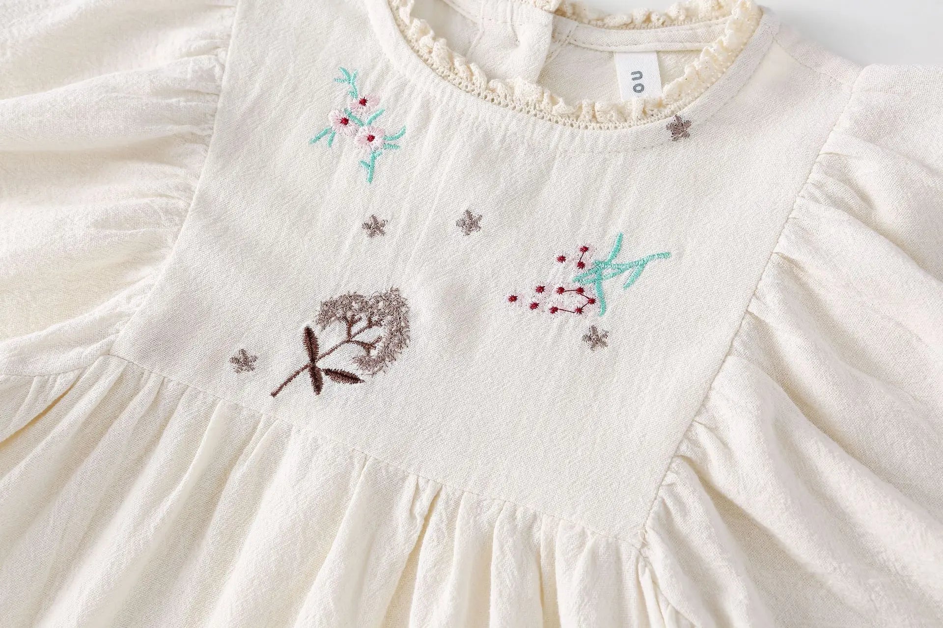 長袖ワンピース キッズワンピース 刺繍長袖パフスリーブワンピース【mh0008794】