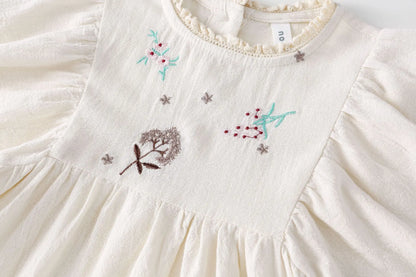 長袖ワンピース キッズワンピース 刺繍長袖パフスリーブワンピース【mh0008794】