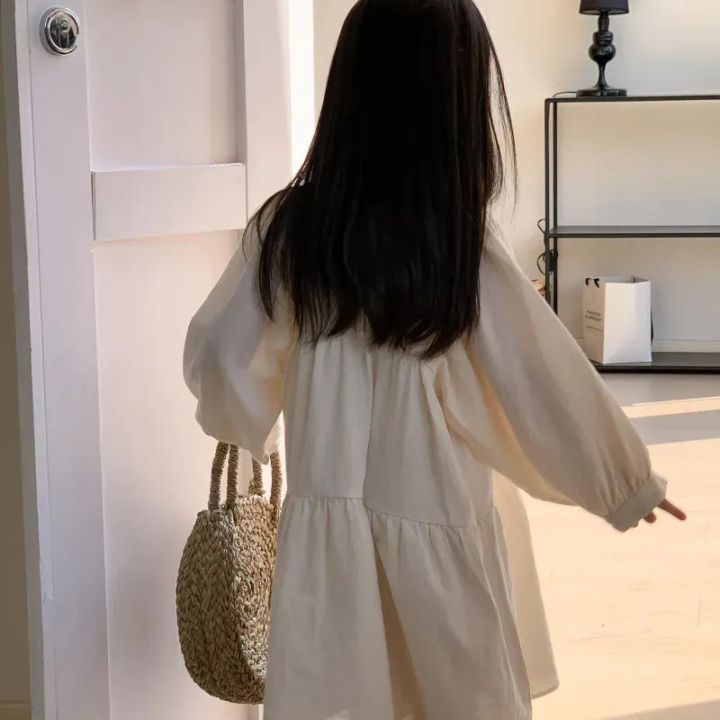 長袖ワンピース キッズワンピース 刺繍長袖パフスリーブワンピース【mh0008794】