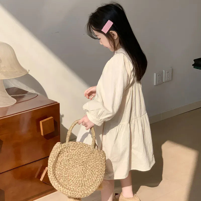 長袖ワンピース キッズワンピース 刺繍長袖パフスリーブワンピース【mh0008794】