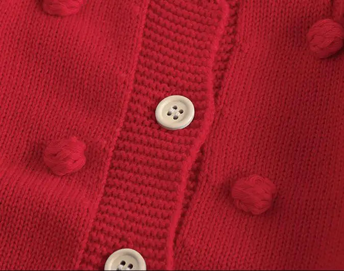 カーディガン・パーカー キッズカーディガン ぽんぽん水玉長袖ニットジャケット【mh0008802】