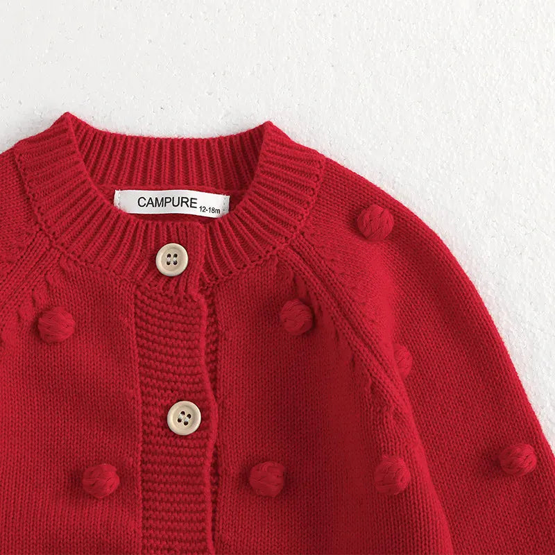 カーディガン・パーカー キッズカーディガン ぽんぽん水玉長袖ニットジャケット【mh0008802】