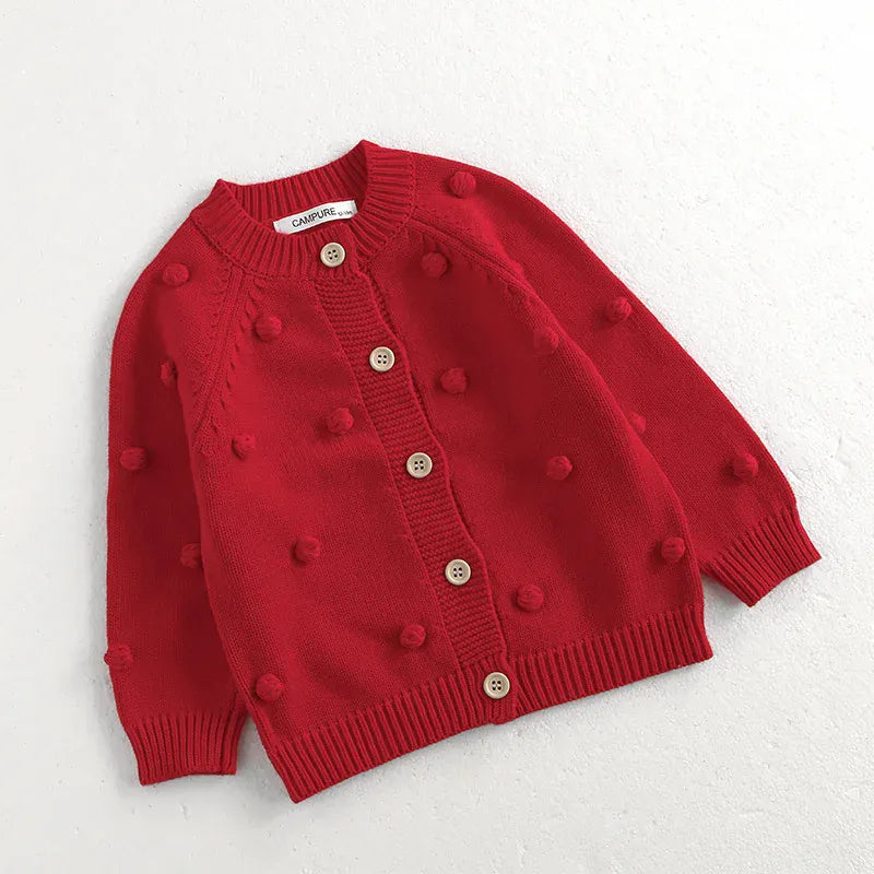 カーディガン・パーカー キッズカーディガン ぽんぽん水玉長袖ニットジャケット【mh0008802】