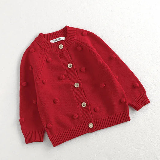 カーディガン・パーカー キッズカーディガン ぽんぽん水玉長袖ニットジャケット【mh0008802】