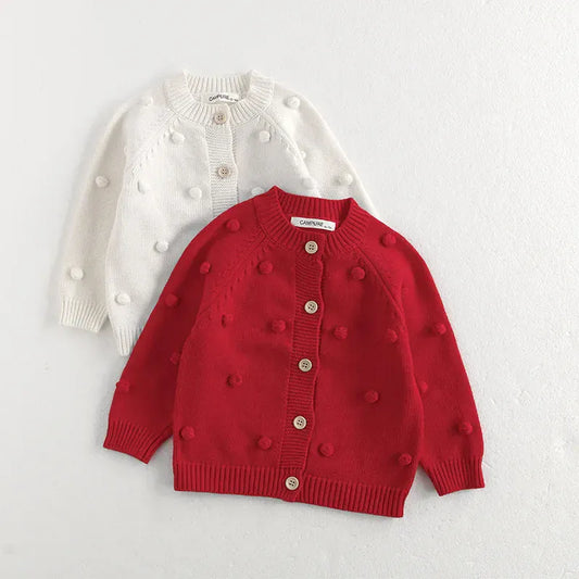 カーディガン・パーカー キッズカーディガン ぽんぽん水玉長袖ニットジャケット【mh0008802】