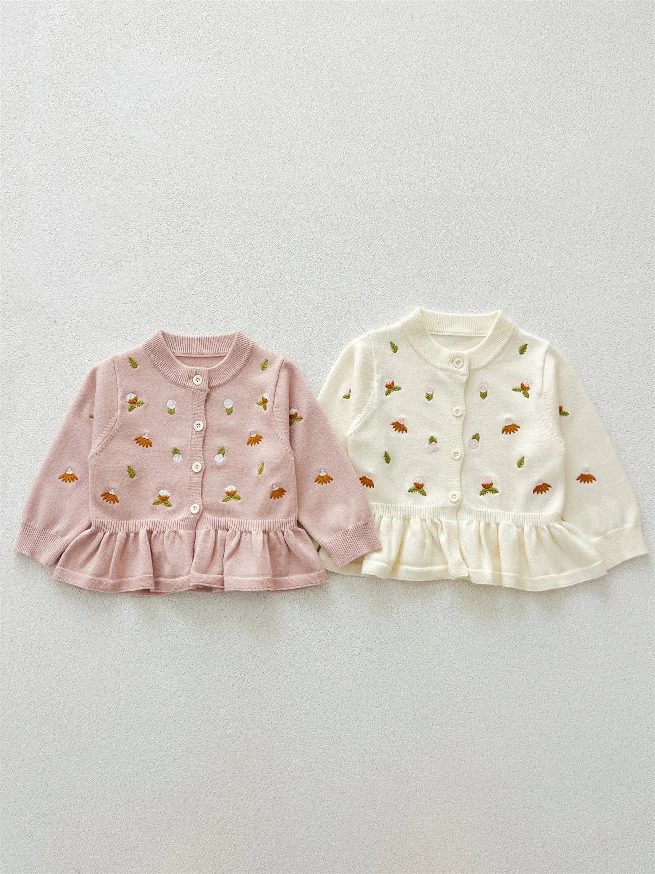 カーディガン・パーカー ベビーカーディガン 刺繍ペプラムフリル長袖ニットカーディガン【mh0008810】